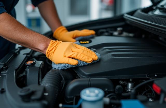 Engine compartment cleaned by technician, Bristol