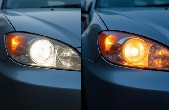 Before and after headlight restoration comparison