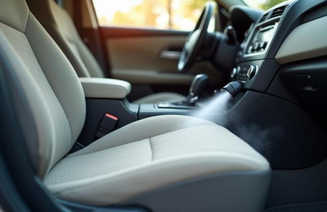 Upholstery and carpets being deep-cleaned in car